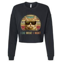 Retro 70s 80s 90s Meowy Cat I Do What I Want Funny Cat Cropped Pullover Crew