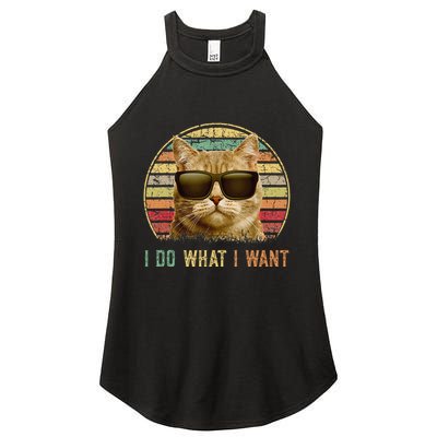 Retro 70s 80s 90s Meowy Cat I Do What I Want Funny Cat Women's Perfect Tri Rocker Tank