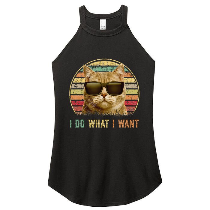 Retro 70s 80s 90s Meowy Cat I Do What I Want Funny Cat Women's Perfect Tri Rocker Tank