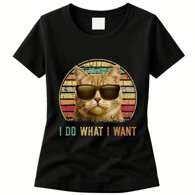 Retro 70s 80s 90s Meowy Cat I Do What I Want Funny Cat Womens T-Shirt