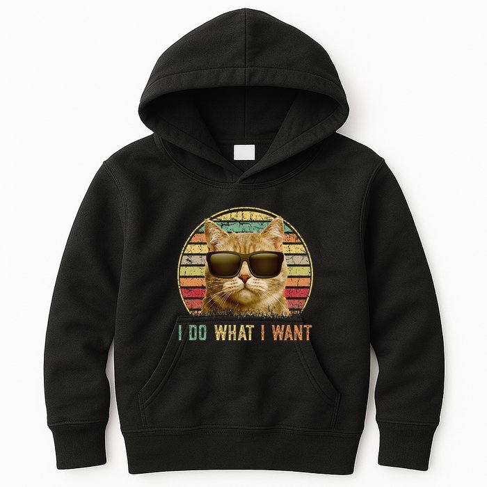 Retro 70s 80s 90s Meowy Cat I Do What I Want Funny Cat Kids Hoodie