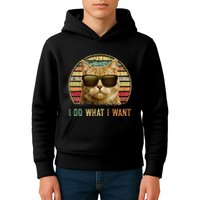 Retro 70s 80s 90s Meowy Cat I Do What I Want Funny Cat Kids Hoodie