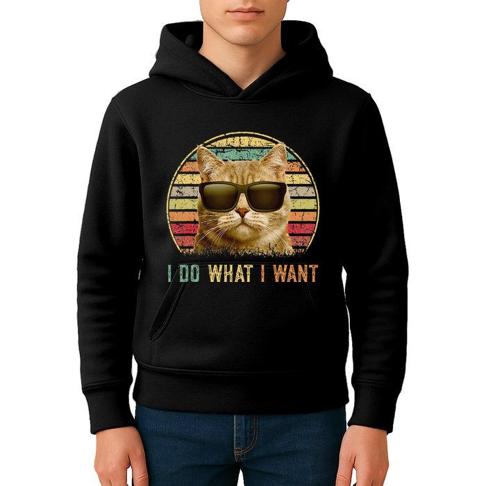 Retro 70s 80s 90s Meowy Cat I Do What I Want Funny Cat Kids Hoodie