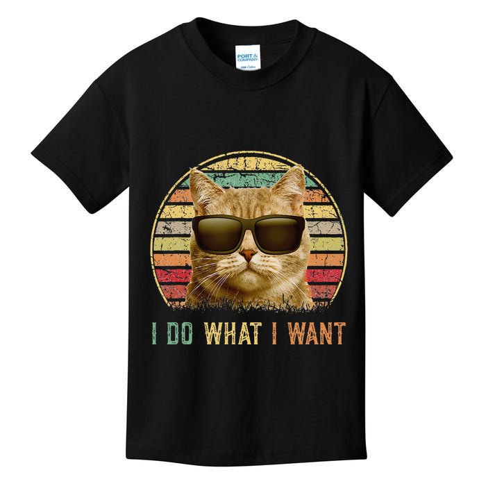 Retro 70s 80s 90s Meowy Cat I Do What I Want Funny Cat Kids T-Shirt