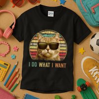 Retro 70s 80s 90s Meowy Cat I Do What I Want Funny Cat Kids T-Shirt