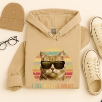 Retro 70s 80s 90s Meowy Cat I Do What I Want Funny Cat Hoodie