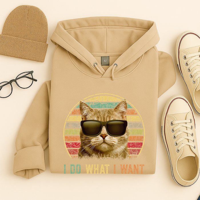 Retro 70s 80s 90s Meowy Cat I Do What I Want Funny Cat Hoodie