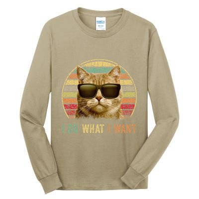 Retro 70s 80s 90s Meowy Cat I Do What I Want Funny Cat Tall Long Sleeve T-Shirt
