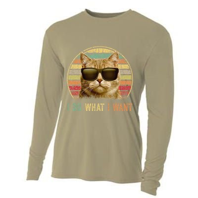 Retro 70s 80s 90s Meowy Cat I Do What I Want Funny Cat Cooling Performance Long Sleeve Crew