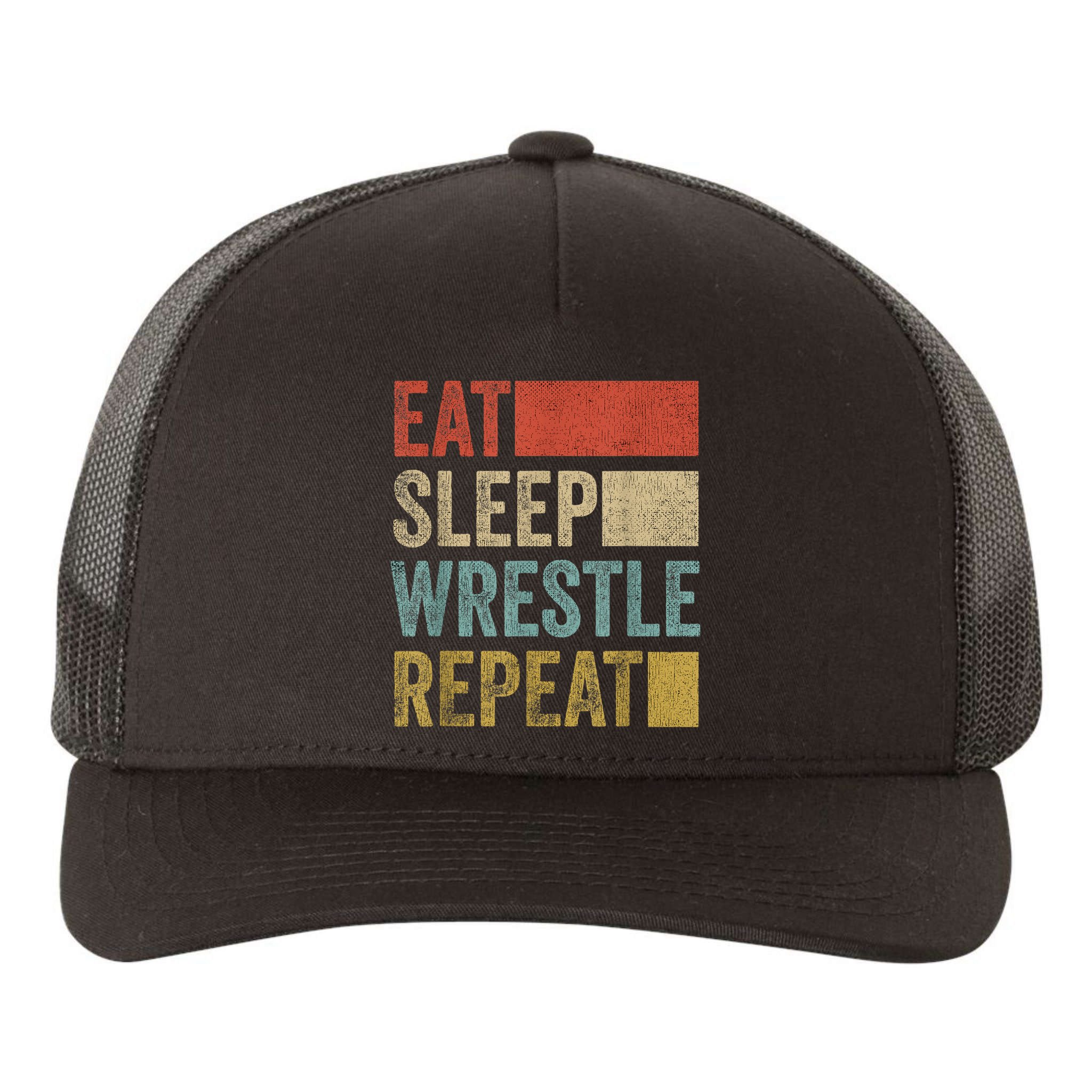 Retro 70s 80s Eat Sleep Wrestle Gear Vintage Wrestling Yupoong Adult 5-Panel Trucker Hat