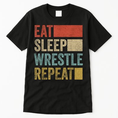 Retro 70s 80s Eat Sleep Wrestle Gear Vintage Wrestling Tall T-Shirt