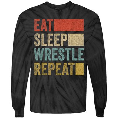 Retro 70s 80s Eat Sleep Wrestle Gear Vintage Wrestling Tie-Dye Long Sleeve Shirt