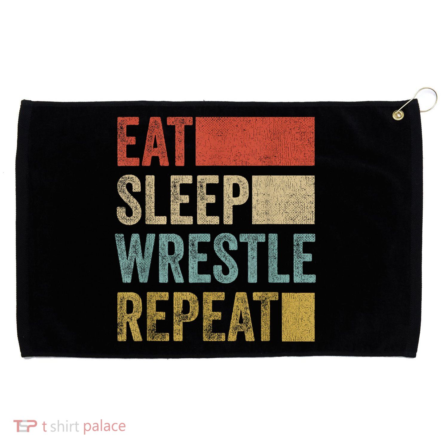 Retro 70s 80s Eat Sleep Wrestle Gear Vintage Wrestling Grommeted Golf Towel