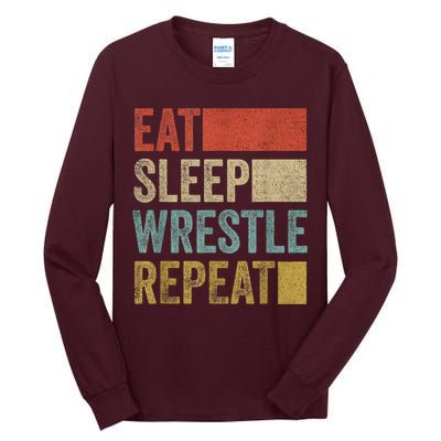 Retro 70s 80s Eat Sleep Wrestle Gear Vintage Wrestling Tall Long Sleeve T-Shirt