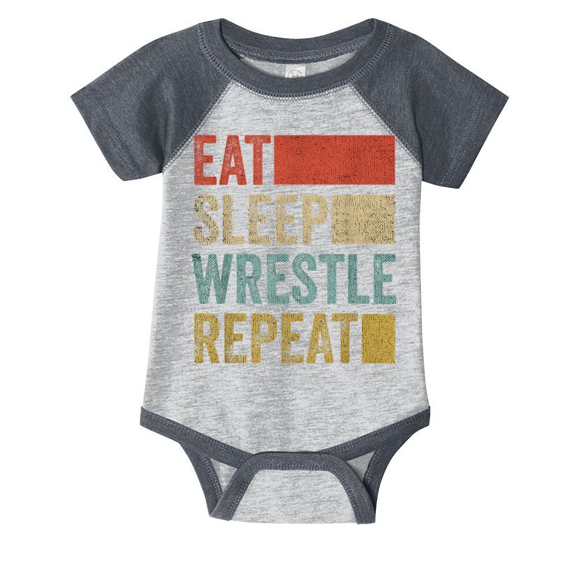 Retro 70s 80s Eat Sleep Wrestle Gear Vintage Wrestling Infant Baby Jersey Bodysuit
