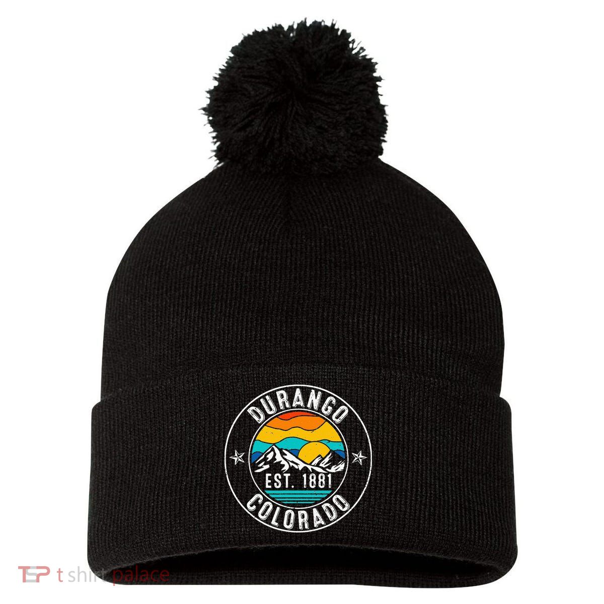 Retro 70s 80s Durango Colorado CO Pom Pom 12in Knit Beanie