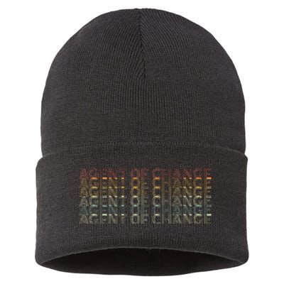 Retro 70s Agent Of Change Job Title Sustainable Knit Beanie