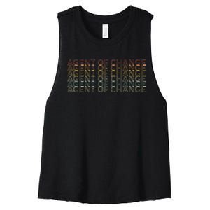 Retro 70s Agent Of Change Job Title Women's Racerback Cropped Tank