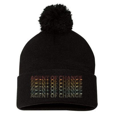 Retro 70s Agent Of Change Job Title Pom Pom 12in Knit Beanie