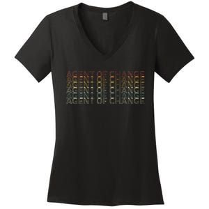 Retro 70s Agent Of Change Job Title Women's V-Neck T-Shirt