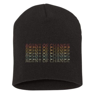 Retro 70s Agent Of Change Job Title Short Acrylic Beanie