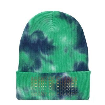 Retro 70s Agent Of Change Job Title Tie Dye 12in Knit Beanie