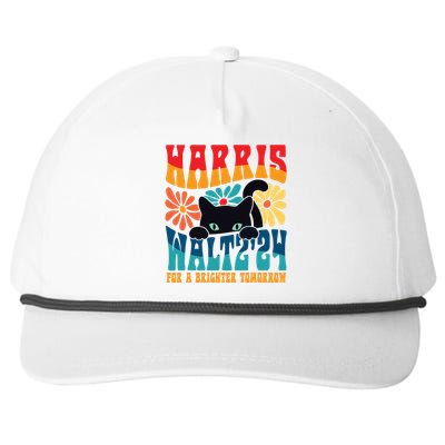 Retro 70s Cat Lady Harris Walz 2024 For A Brighter Tomorrow Snapback Five-Panel Rope Hat