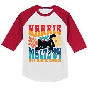 Retro 70s Cat Lady Harris Walz 2024 For A Brighter Tomorrow Kids Colorblock Raglan Jersey