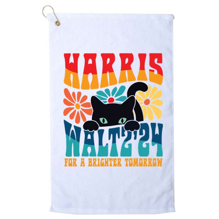 Retro 70s Cat Lady Harris Walz 2024 For A Brighter Tomorrow Platinum Collection Golf Towel