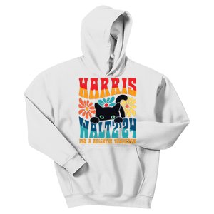 Retro 70s Cat Lady Harris Walz 2024 For A Brighter Tomorrow Kids Hoodie