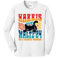 Retro 70s Cat Lady Harris Walz 2024 For A Brighter Tomorrow Kids Long Sleeve Shirt