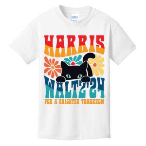 Retro 70s Cat Lady Harris Walz 2024 For A Brighter Tomorrow Kids T-Shirt