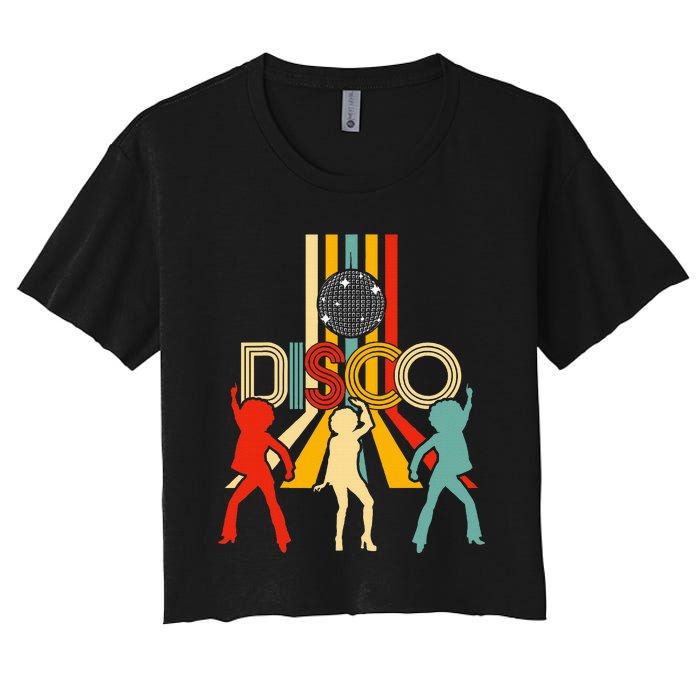 Retro 70s Disco Gifts Vintage Dancing Disco Ball Women's Crop Top Tee