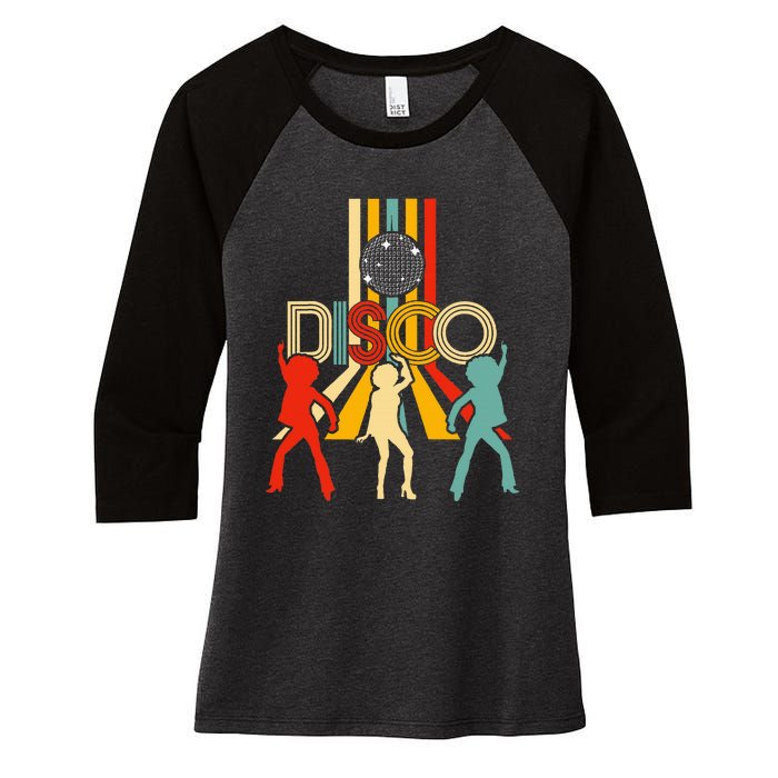 Retro 70s Disco Gifts Vintage Dancing Disco Ball Women's Tri-Blend 3/4-Sleeve Raglan Shirt