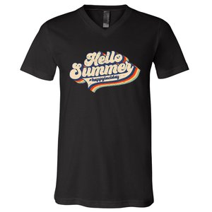 Retro 70s Hello Summer Happy Last Day Of School Teacher V-Neck T-Shirt