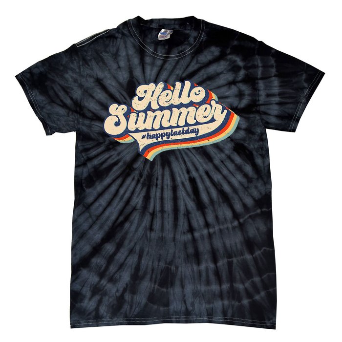 Retro 70s Hello Summer Happy Last Day Of School Teacher Tie-Dye T-Shirt