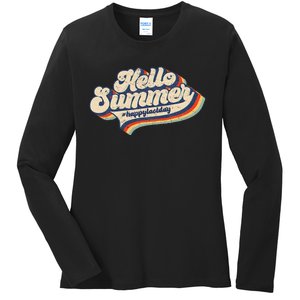 Retro 70s Hello Summer Happy Last Day Of School Teacher Ladies Long Sleeve Shirt