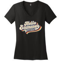 Retro 70s Hello Summer Happy Last Day Of School Teacher Women's V-Neck T-Shirt