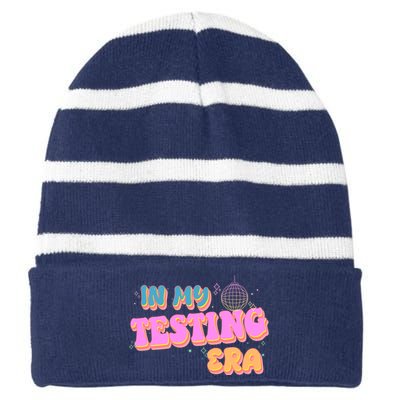 Retro 70's In My Testing Era School Test Time Striped Beanie with Solid Band