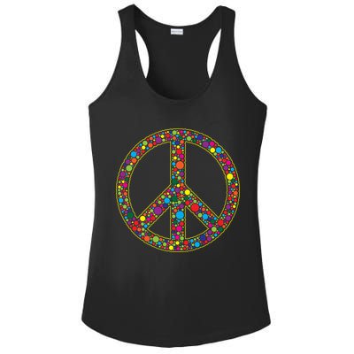 Retro 70's Polka Dot Peace Sign Ladies PosiCharge Competitor Racerback Tank