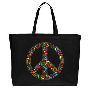 Retro 70's Polka Dot Peace Sign Cotton Canvas Jumbo Tote