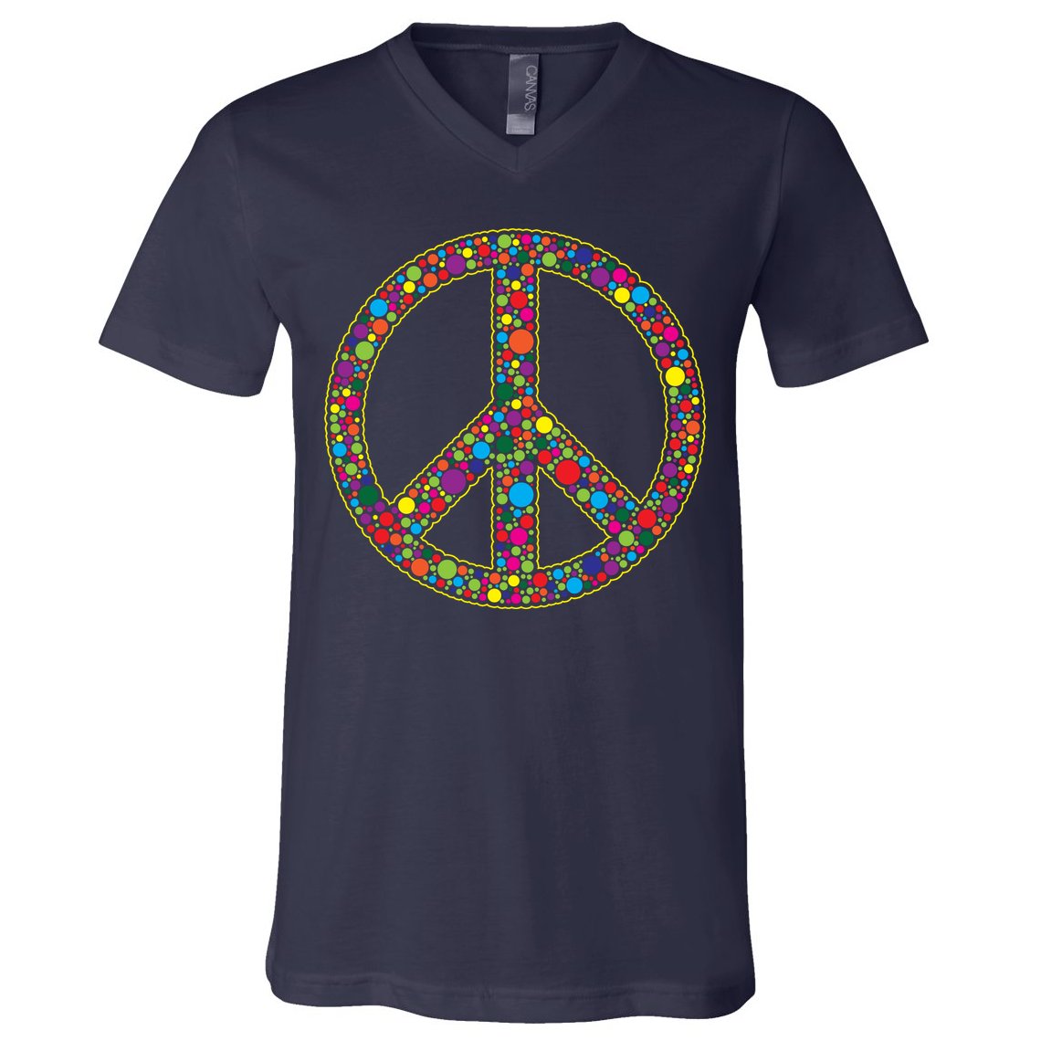 Retro 70's Polka Dot Peace Sign V-Neck T-Shirt