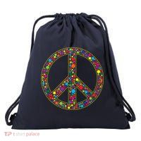 Retro 70's Polka Dot Peace Sign Drawstring Bag