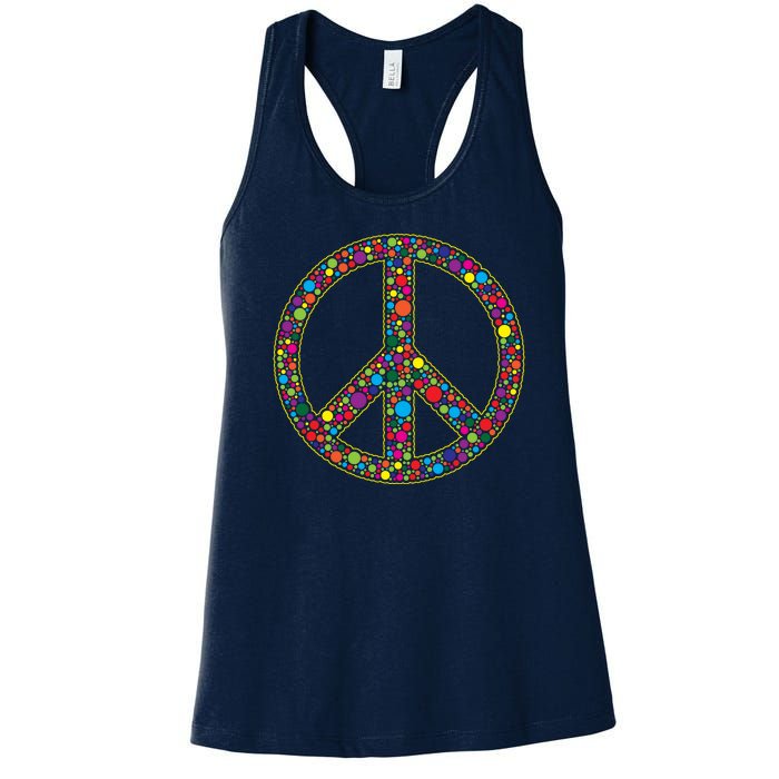 Retro 70's Polka Dot Peace Sign Women's Racerback Tank