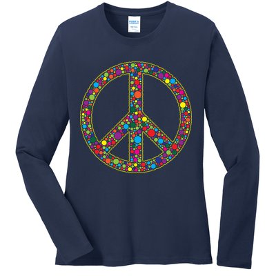 Retro 70's Polka Dot Peace Sign Ladies Long Sleeve Shirt