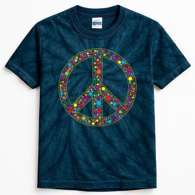 Retro 70's Polka Dot Peace Sign Kids Tie-Dye T-Shirt