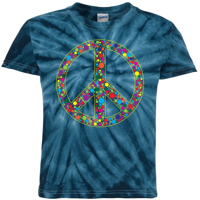 Retro 70's Polka Dot Peace Sign Kids Tie-Dye T-Shirt