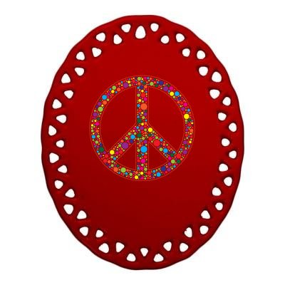 Retro 70's Polka Dot Peace Sign Ceramic Oval Ornament