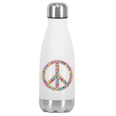 Retro 70's Polka Dot Peace Sign Stainless Steel Insulated Water Bottle