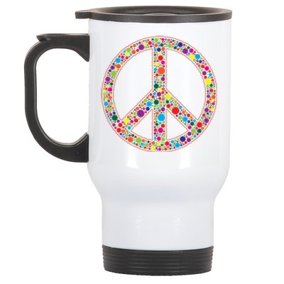 Retro 70's Polka Dot Peace Sign Stainless Steel Travel Mug